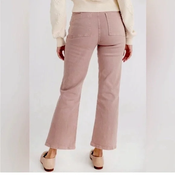 Risen High Rise Wide Leg Jeans Cropped Ankle Square Pockets Stretch Mauve Pink - Picture 4 of 6